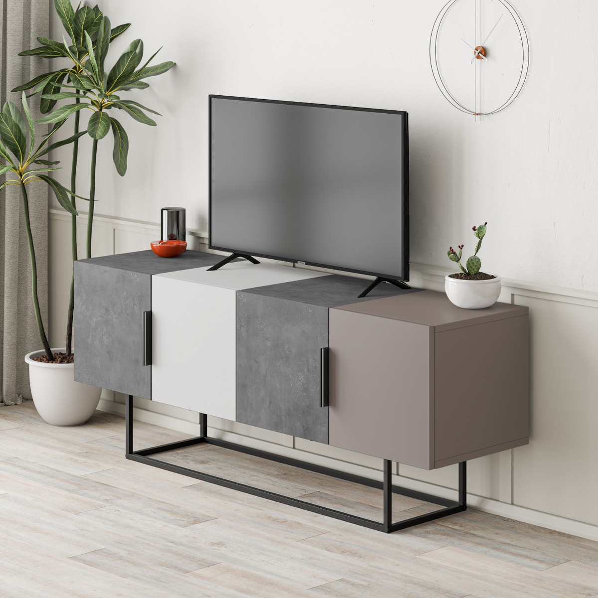 Tontini TV Stand - Retro Grey White - 2
