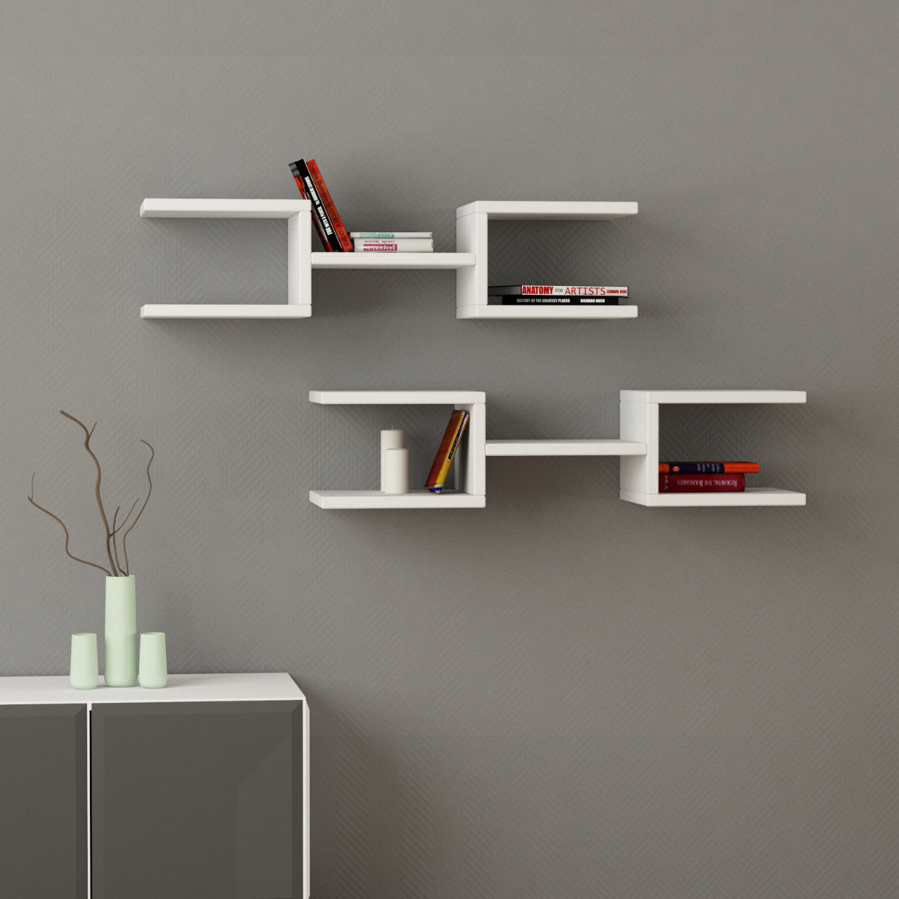 Crab Wall Shelf Set of 2 - White - 2