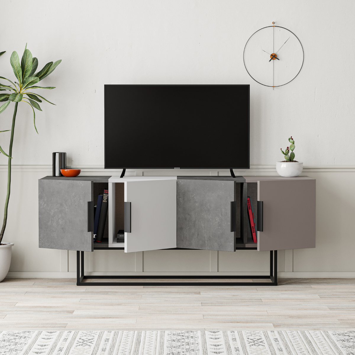 Tontini TV Stand - Retro Grey White