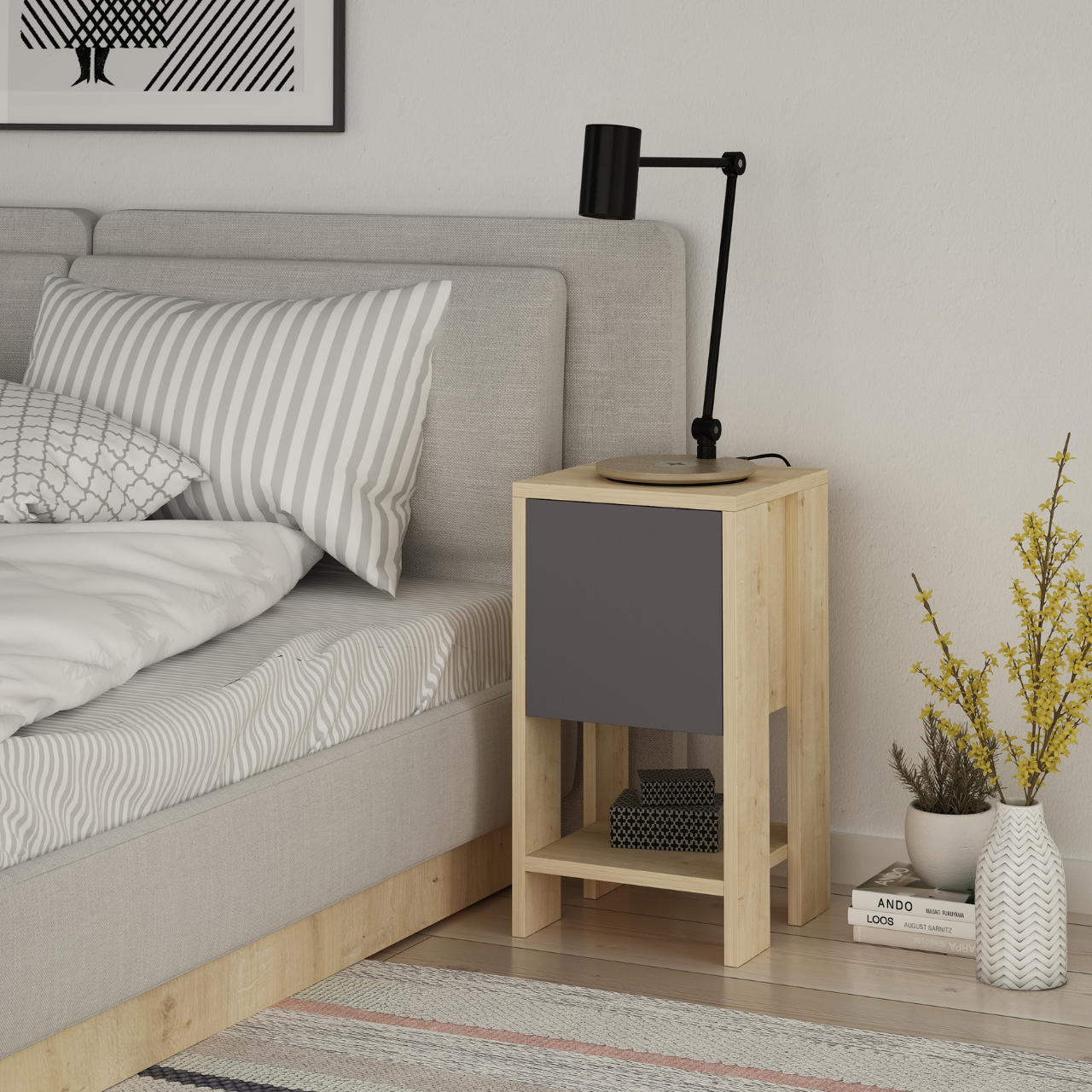 Ema Nightstand - Anthracite Oak - 1