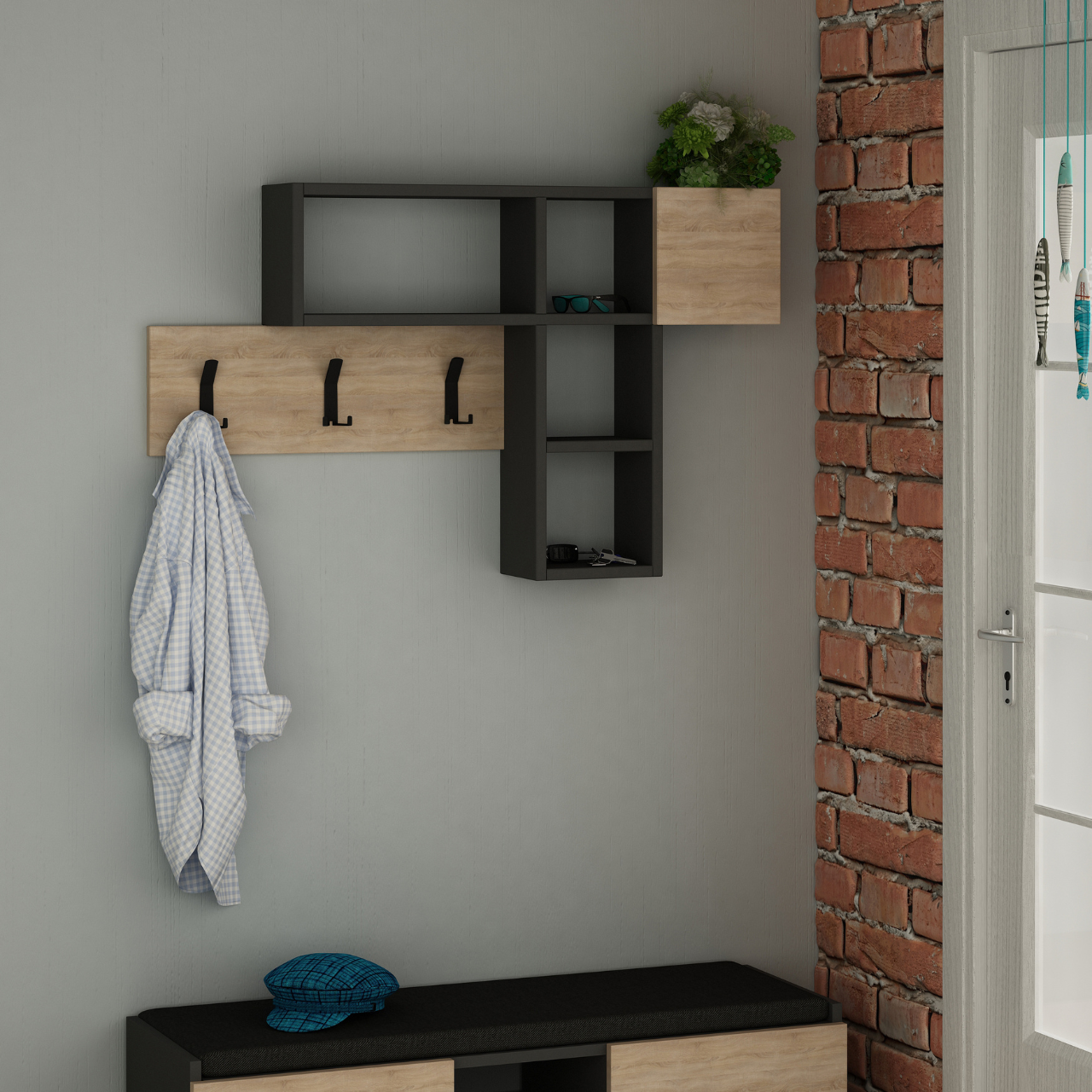 Game Storage Coat & Hat Rack - Anthracite Oak - 1