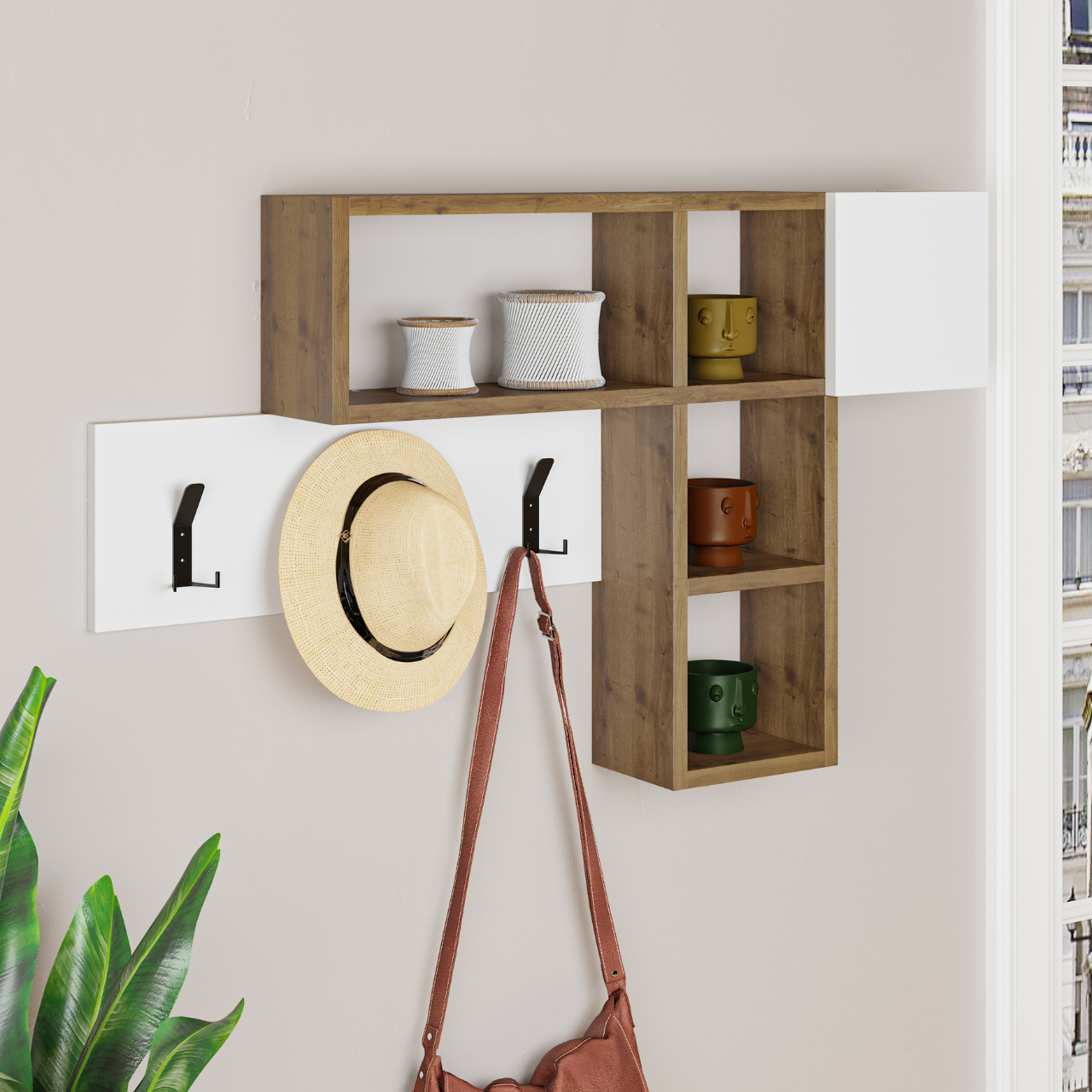 Game Storage Coat & Hat Rack - Walnut White - 1