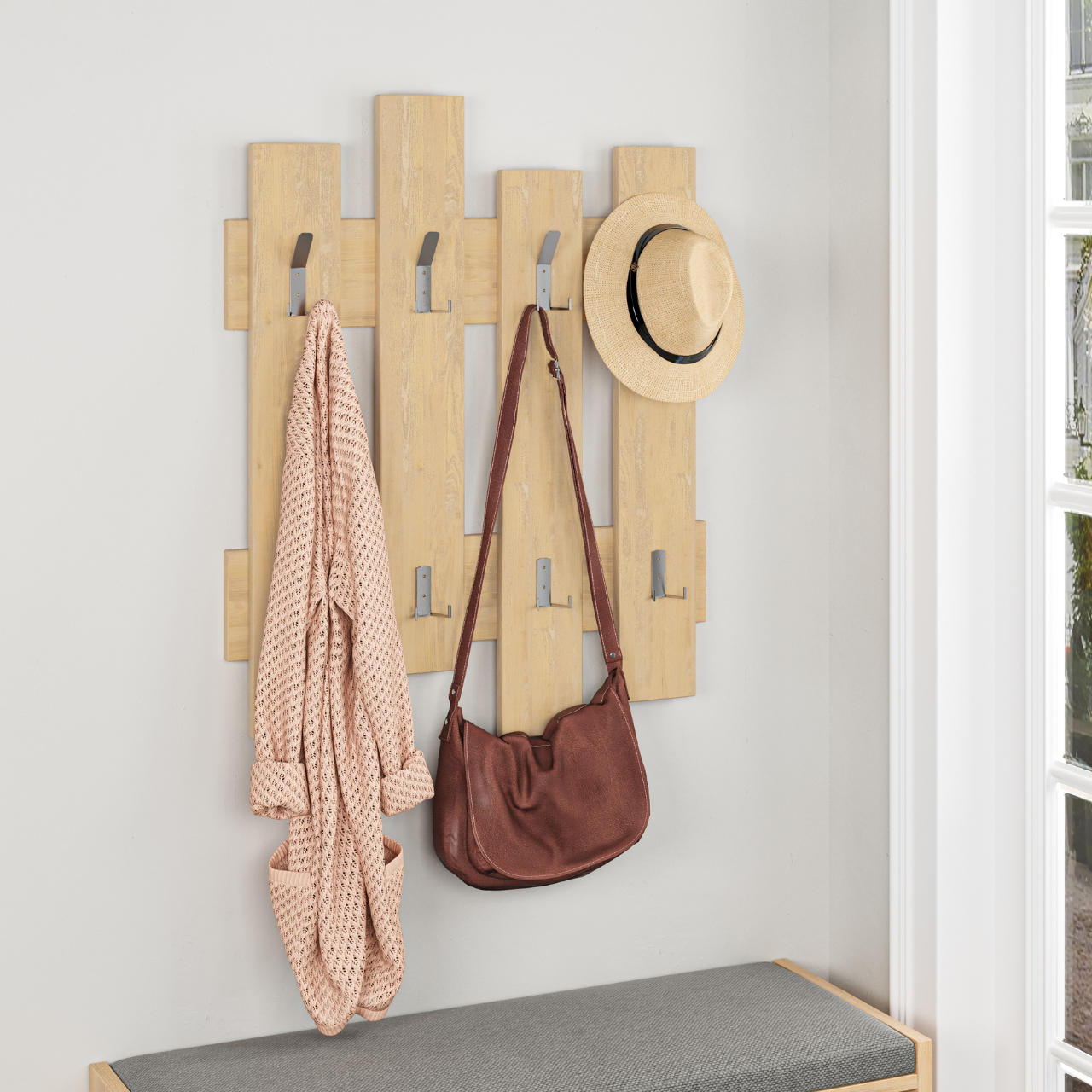 Wave Coat and Hat Rack - Oak