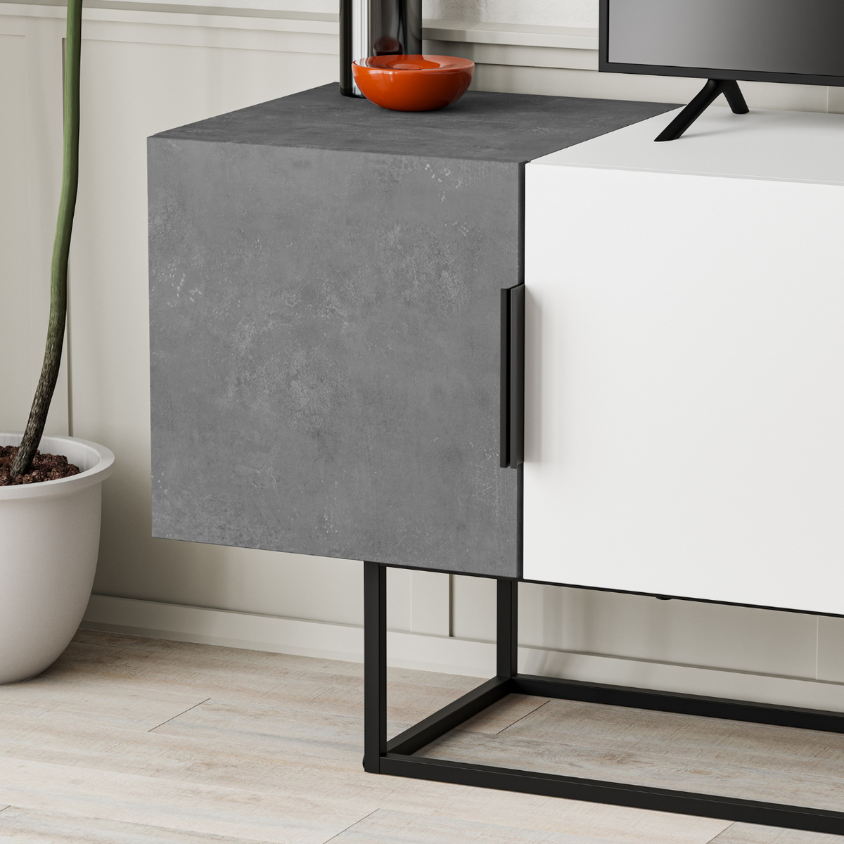 Tontini TV Stand - Retro Grey White - 3