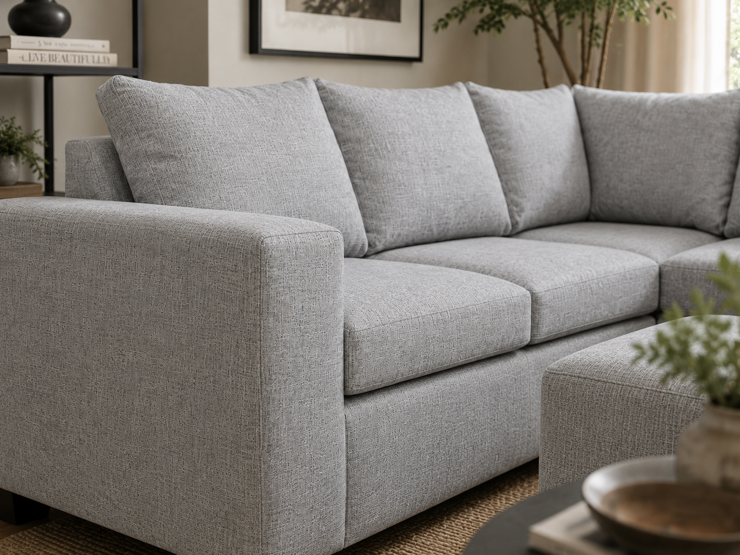Jenny Corner Sofa - Grey - Lifestyle close up