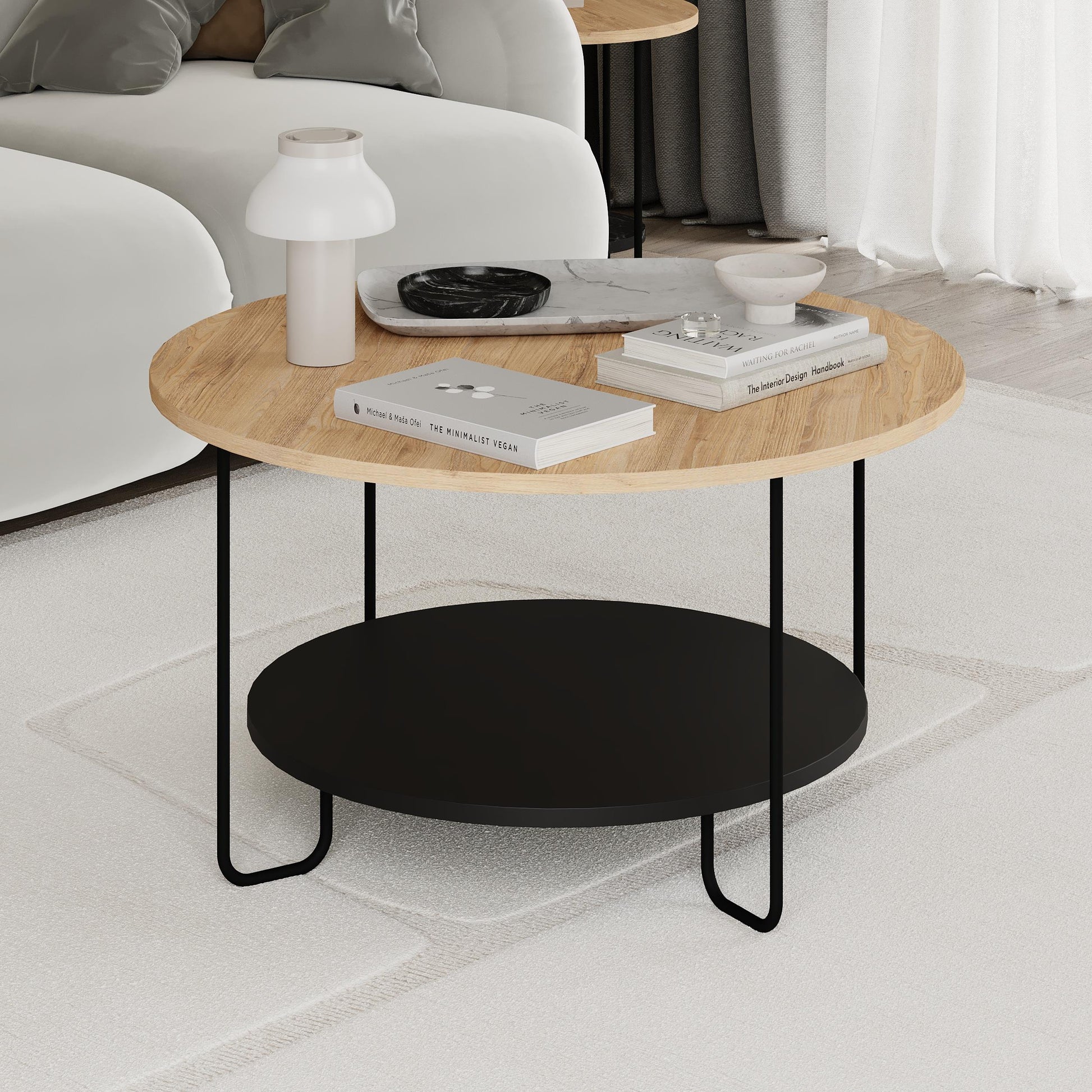 Corro Round Coffee Table - Oak Black