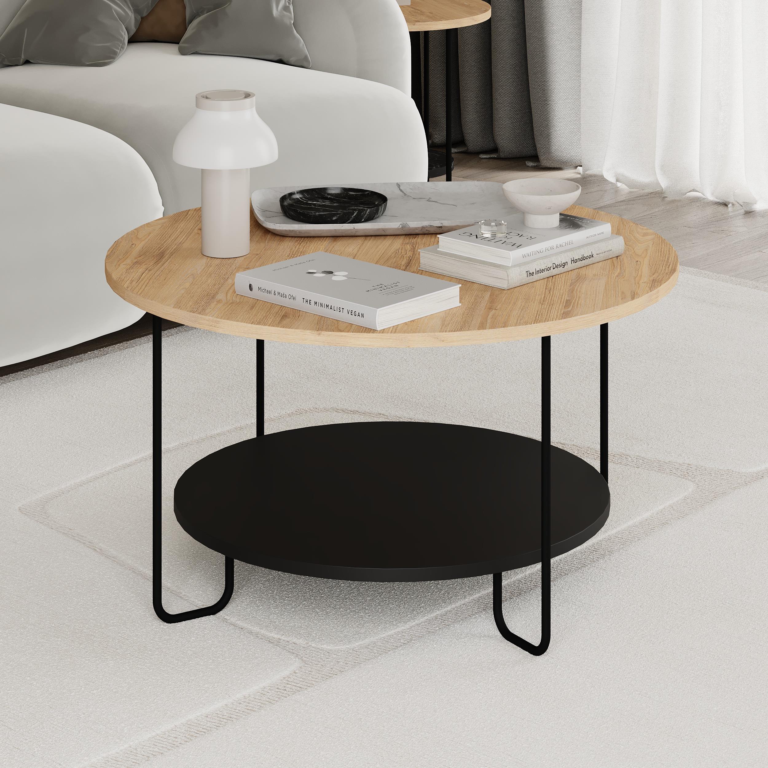 Corro Round Coffee Table - Oak Black