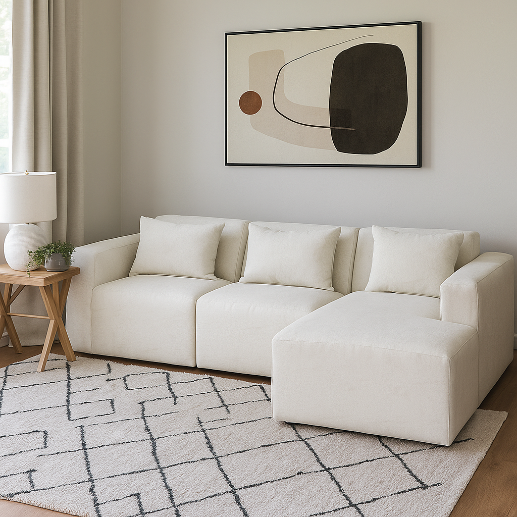 Modular 3 Seater Sofa - White Teddy Fleece Right Hand