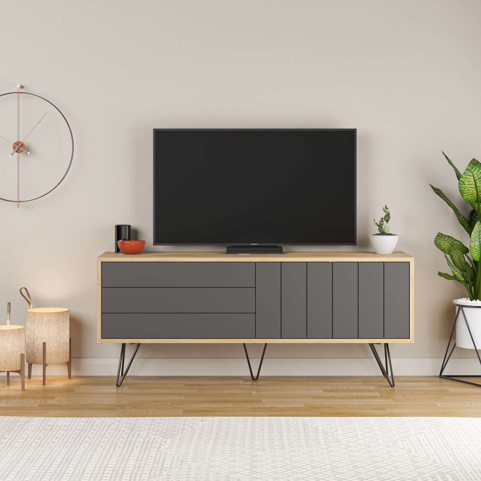 Picadilly TV Unit - Oak Anthracite - Additional 1