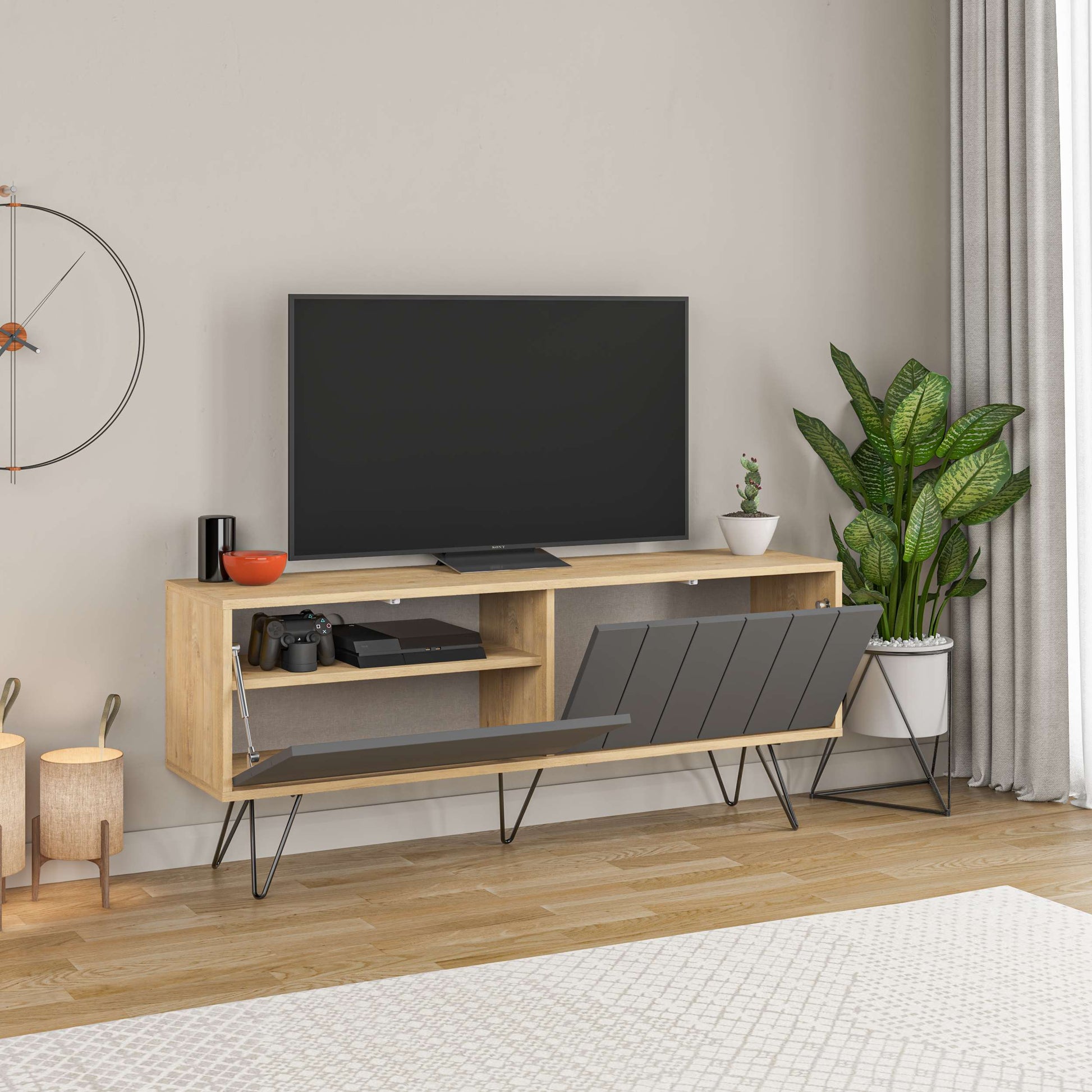 Picadilly TV Unit - Oak Anthracite - Additional 2