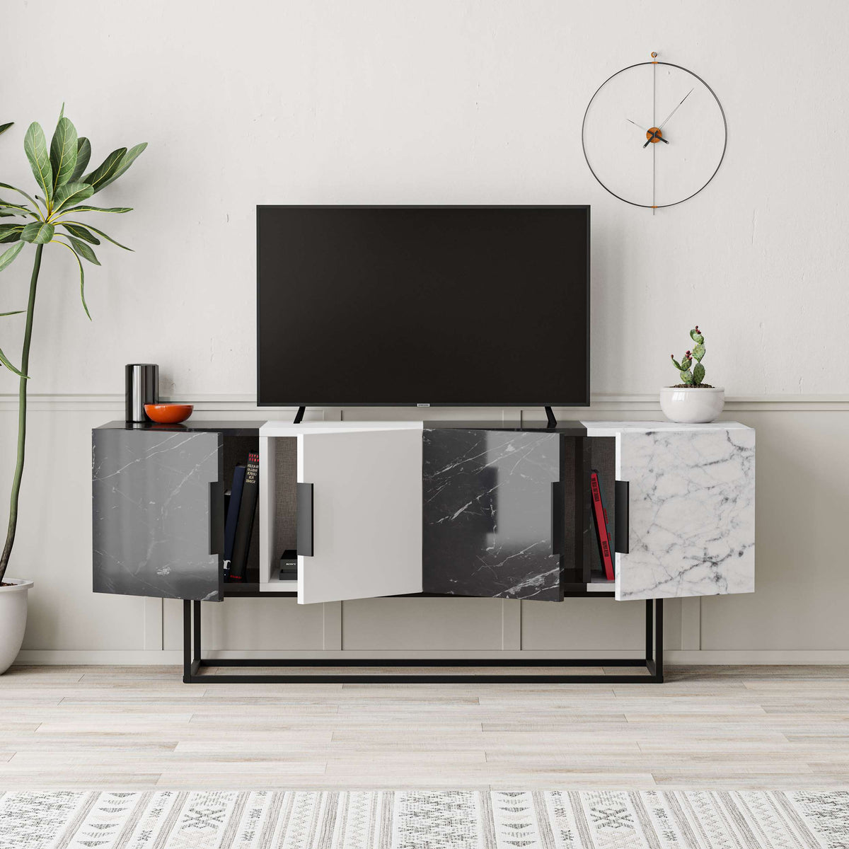 Tontini TV Stand - Black White Marble - 4