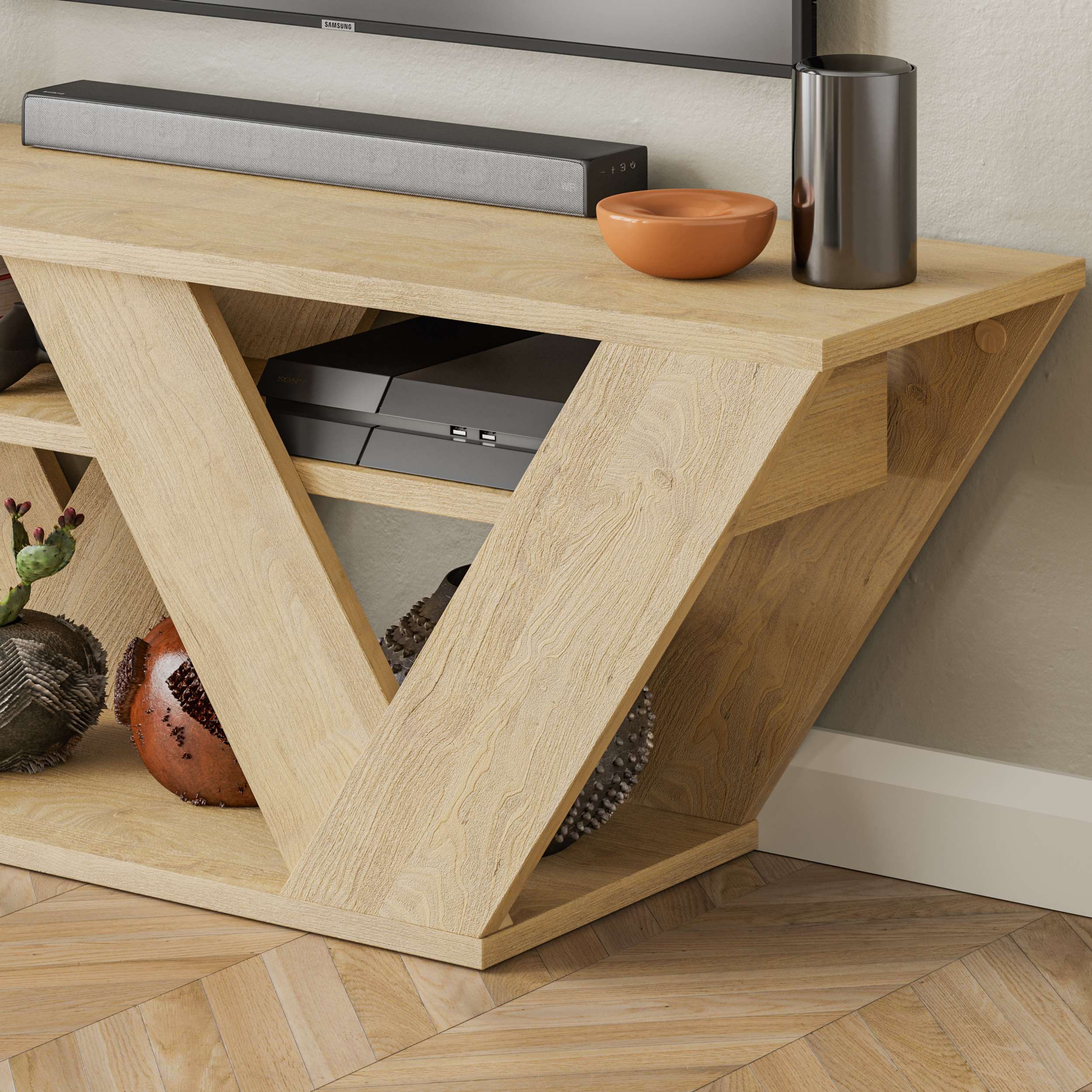 Pipralla TV Stand - Oak - 4