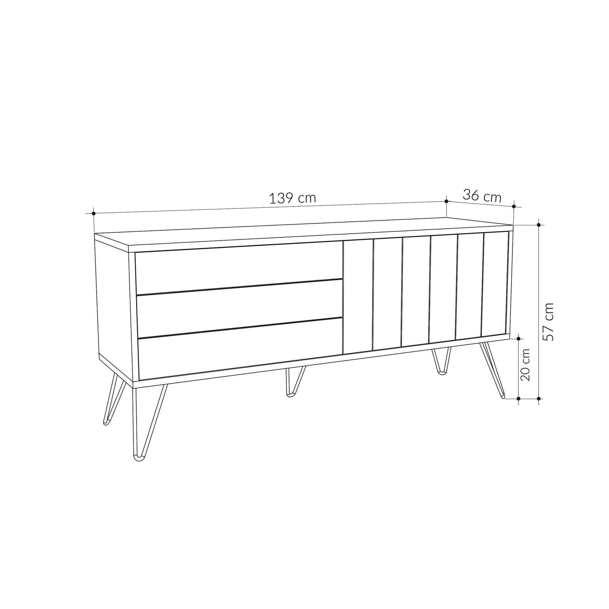 Picadilly TV Unit - Oak Anthracite - Dimensions