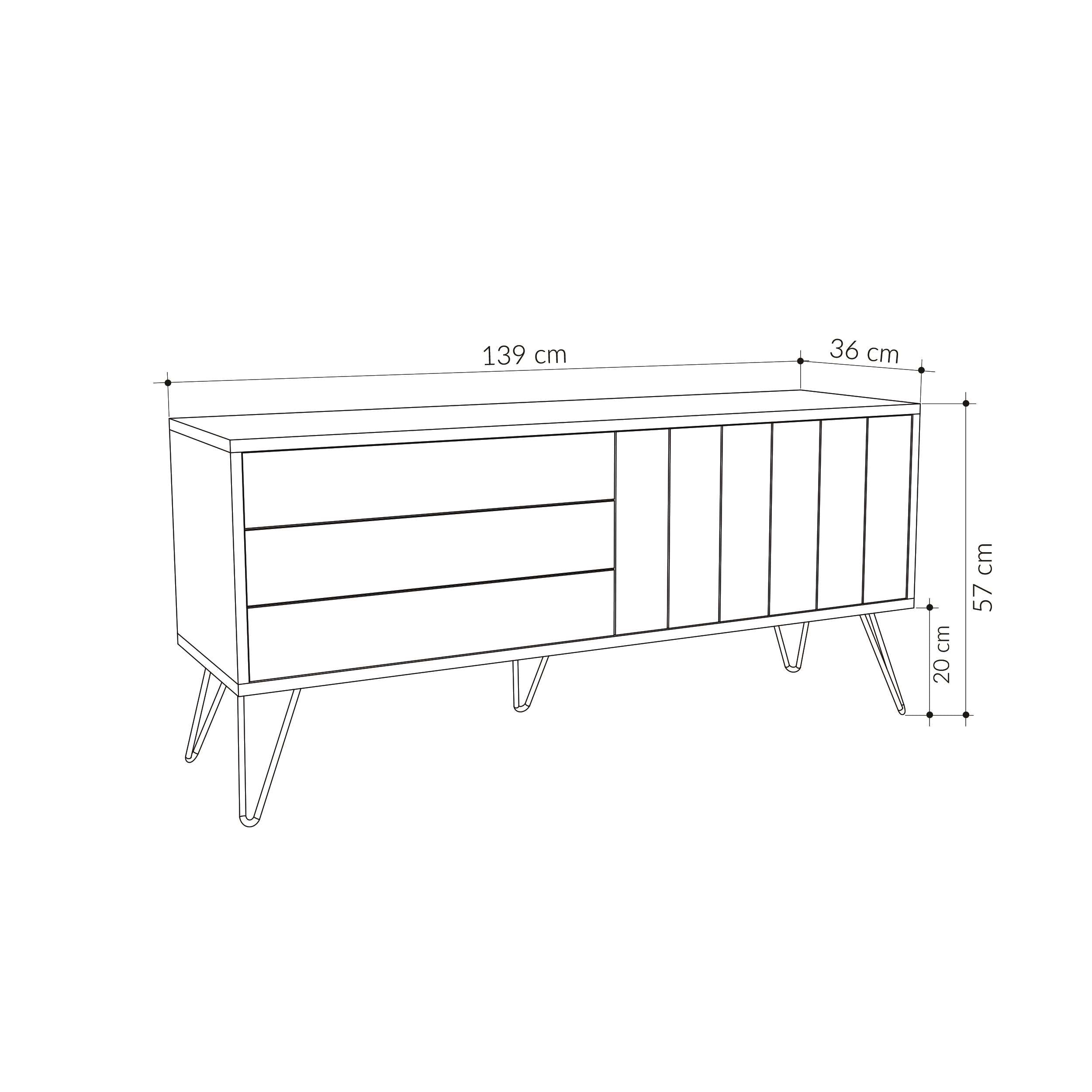 Picadilly TV Unit - Oak Anthracite - Dimensions