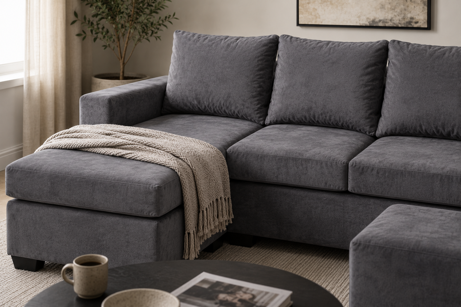 Jojo 4 Seater Sofa - Grey Velvet - Lifestyle close up