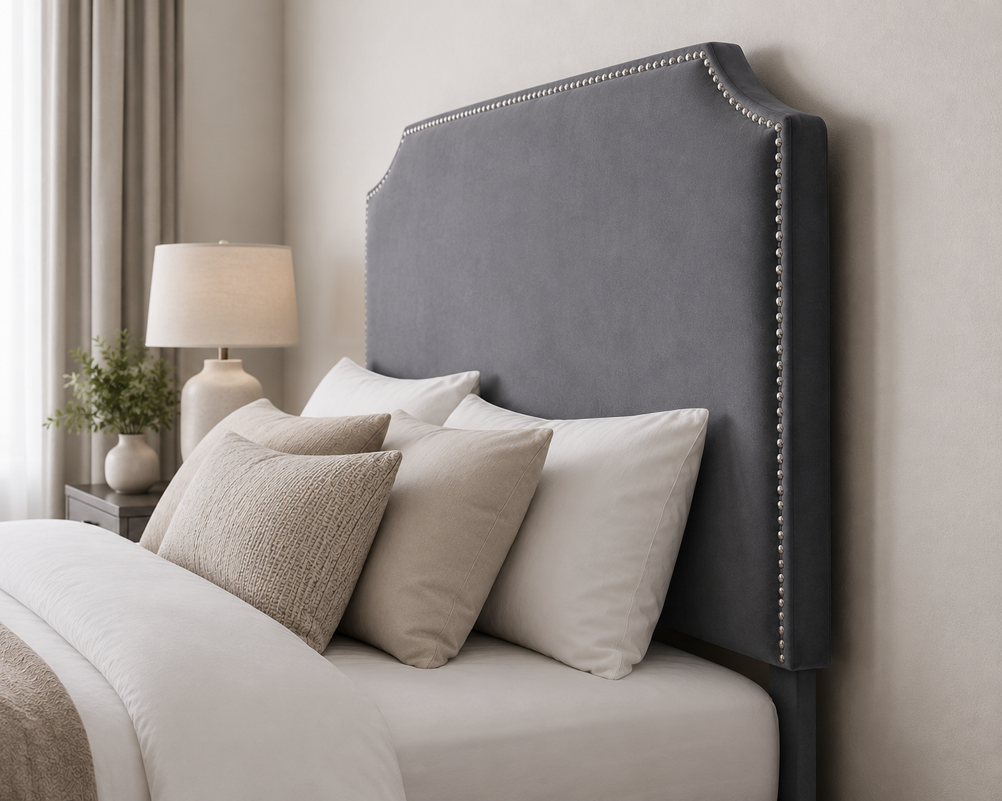 Jonathan Headboard - Grey Velvet - Side view