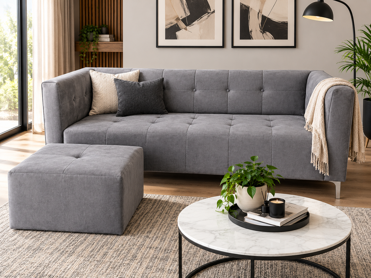 George 3 Seater Sofa - Grey Velvet - Lifestyle