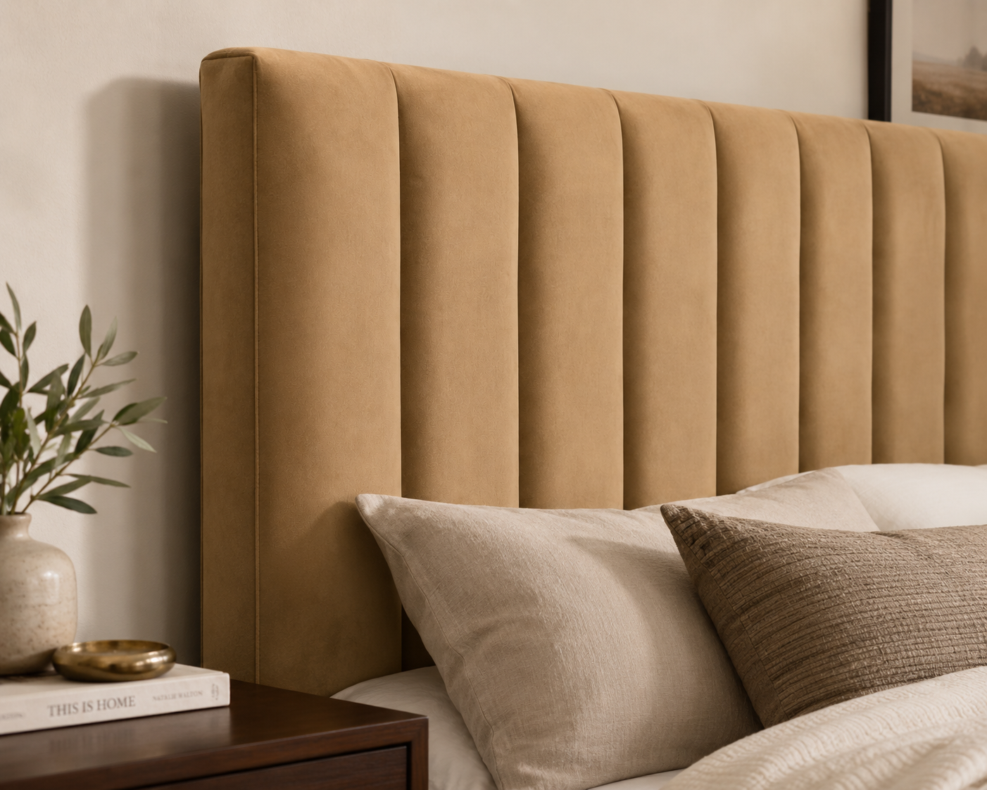 Victoria Headboard - Sandstone Velvet - Lifestyle close up