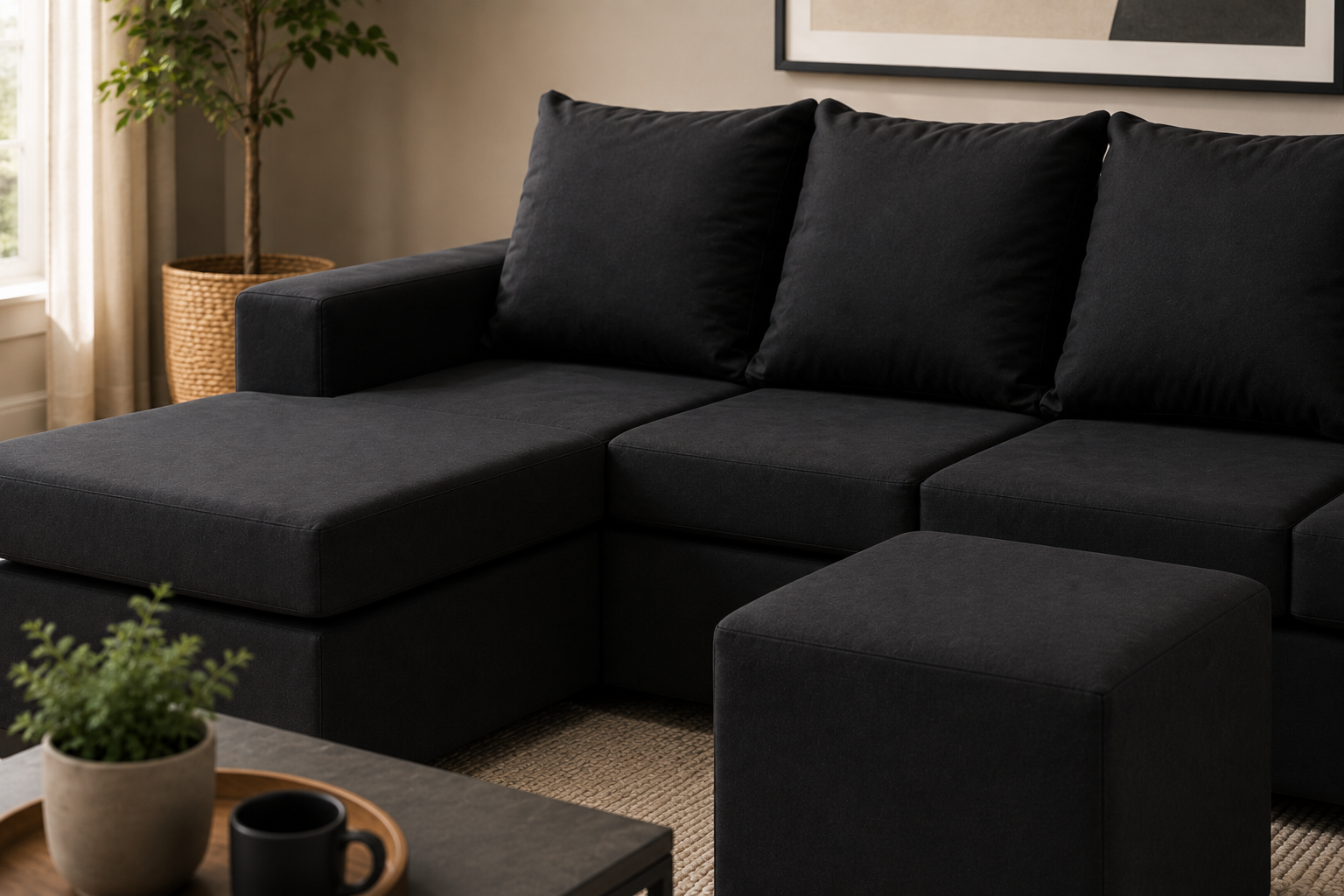 Jojo 4 Seater Sofa - Black - Lifestyle close up