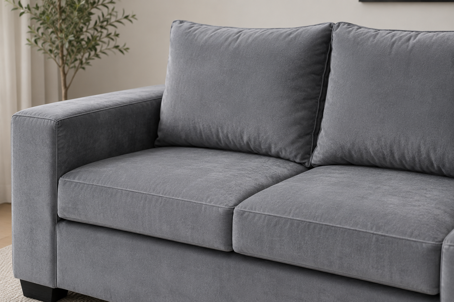 Dimension 2 Seater Sofa - Grey Velvet - Lifestyle close up