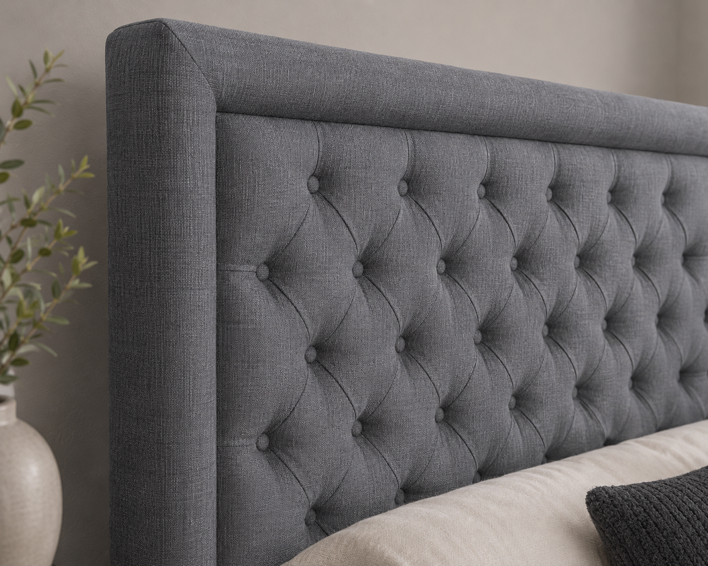 Nadine Headboard - Grey - Lifestyle close up