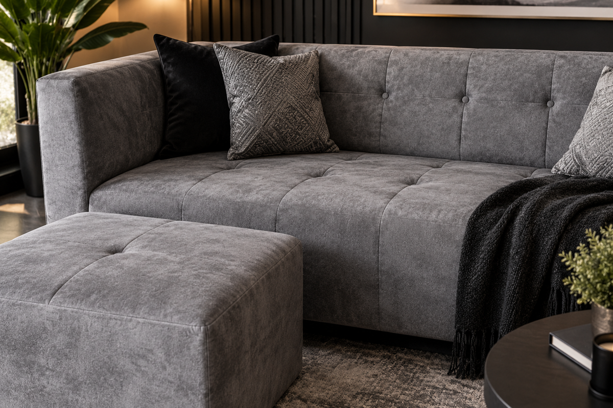 George 3 Seater Sofa - Grey Velvet - Lifestyle close up