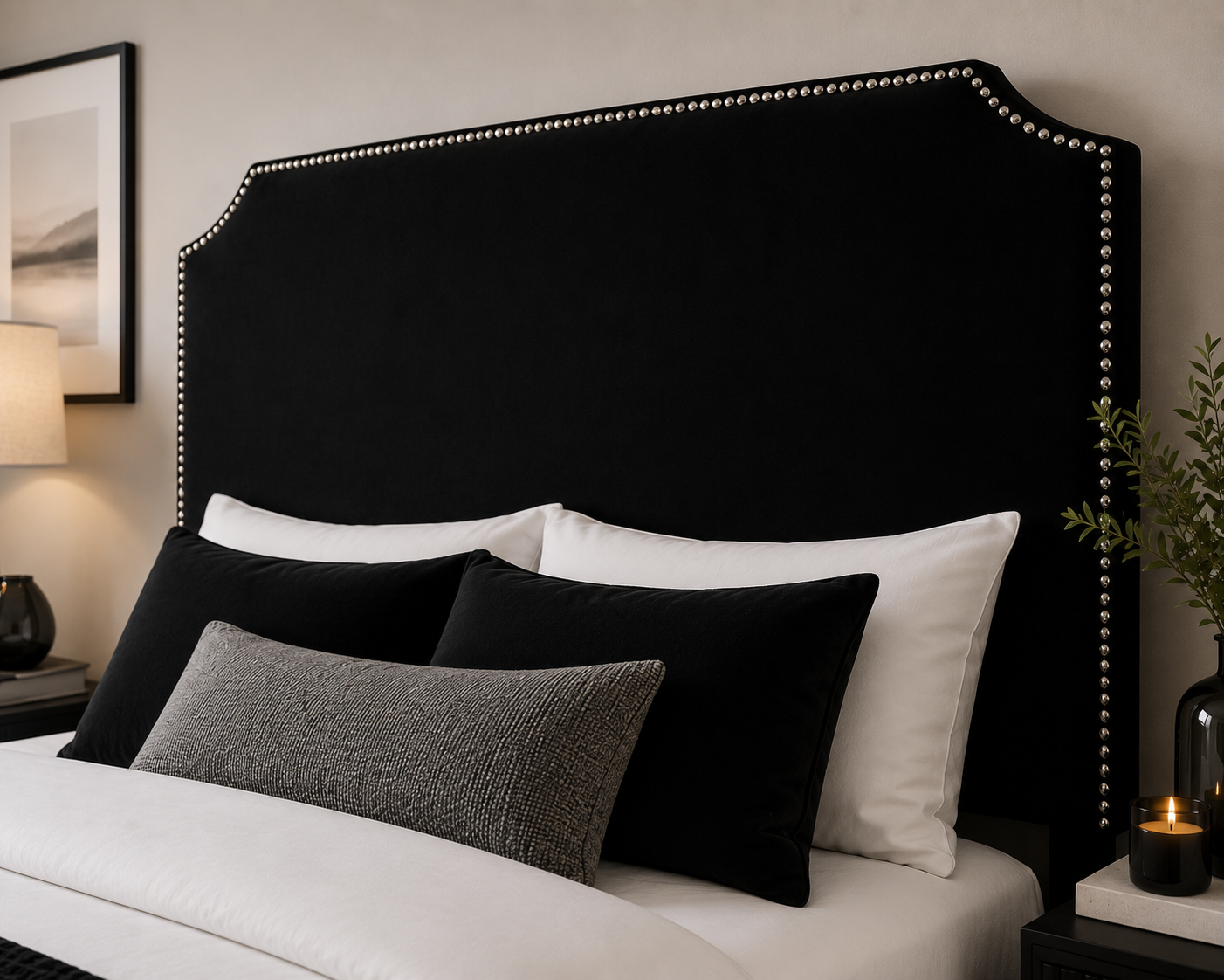 Jonathan Headboard - Black Velvet - Close up