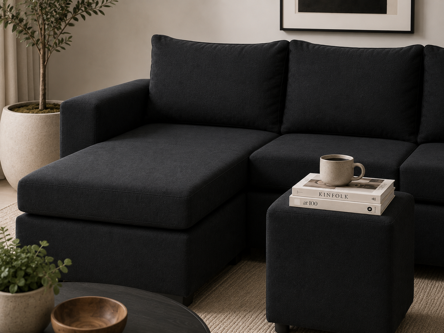 Andre 3 Seater Sofa - Black - Lifestyle close up