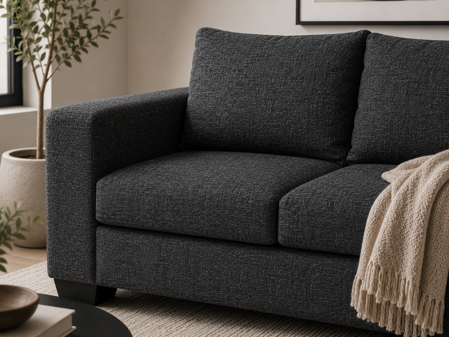 Dimension 2 Seater Sofa - Charcoal - Lifestyle close up