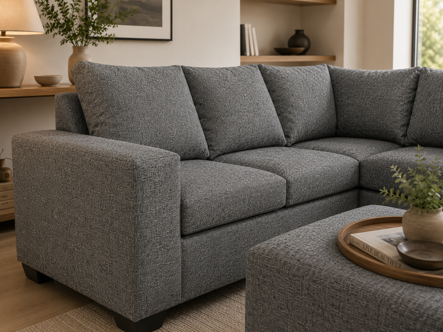 Jenny Corner Sofa - Charcoal - Lifestyle close up