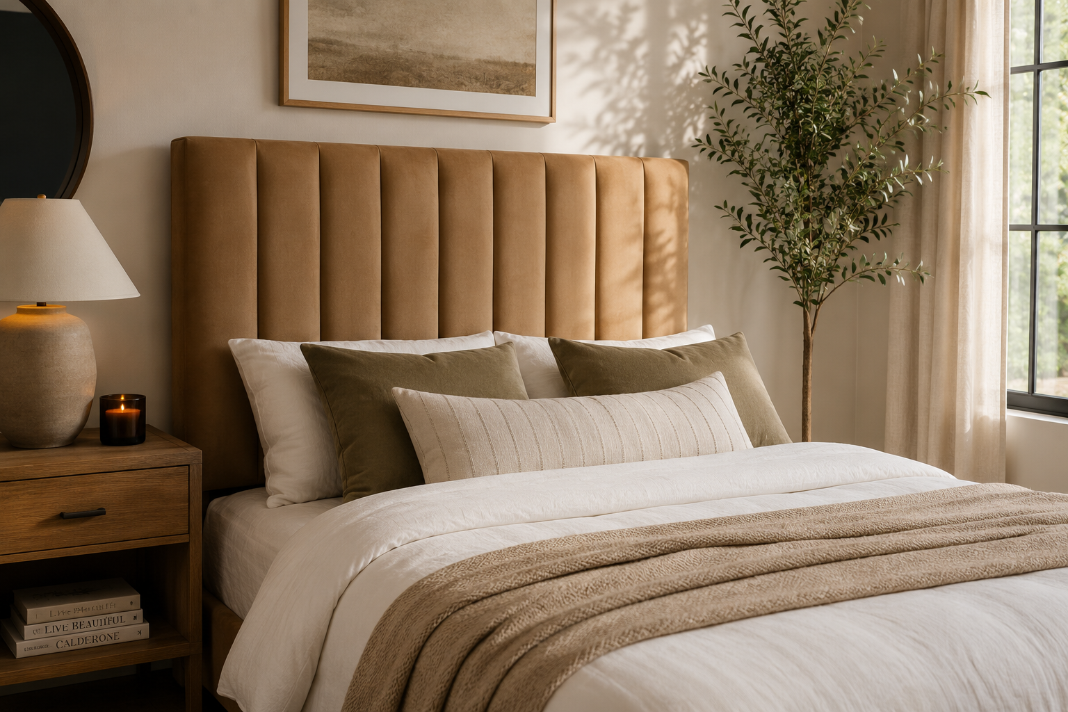 Victoria Headboard - Sandstone Velvet - Lifestyle