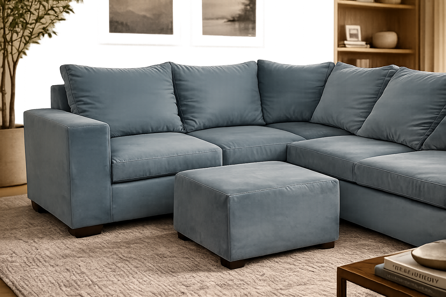 Jenny Corner Sofa - Grey Velvet - Lifestyle close up