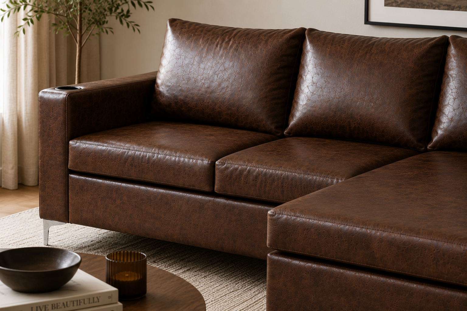 Charlie Corner Couch - Buffalo Brown - Lifestyle close up