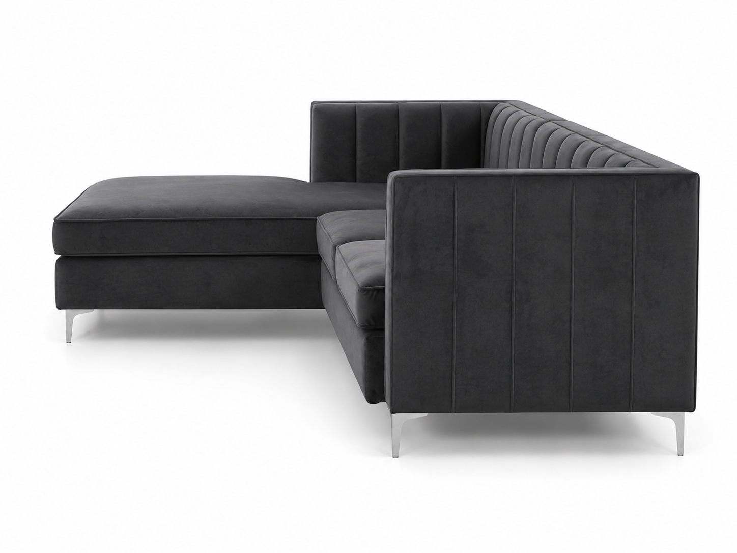 Emily Corner Sofa - Left Hand Grey Velvet - Side view