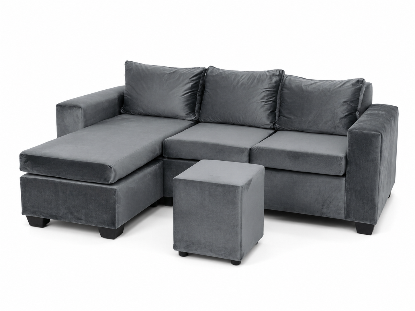 Andre 3 Seater Sofa - Grey Velvet - Side