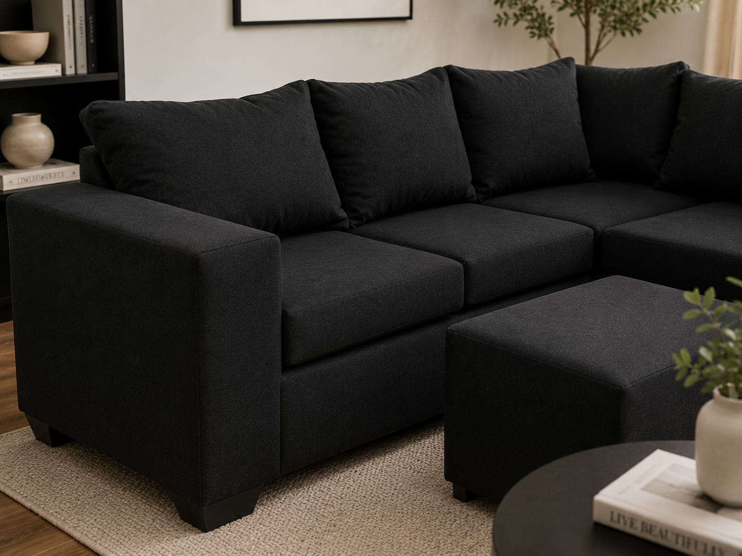 Jenny Corner Sofa - Black - Lifestyle close up