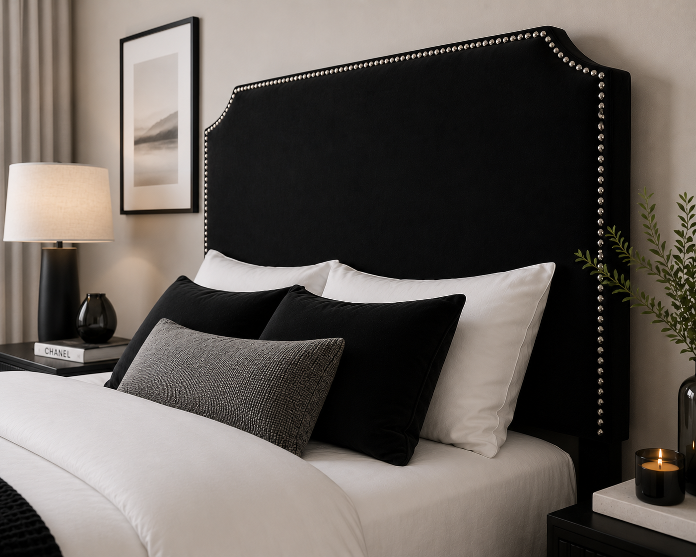 Jonathan Headboard - Black Velvet - Side view