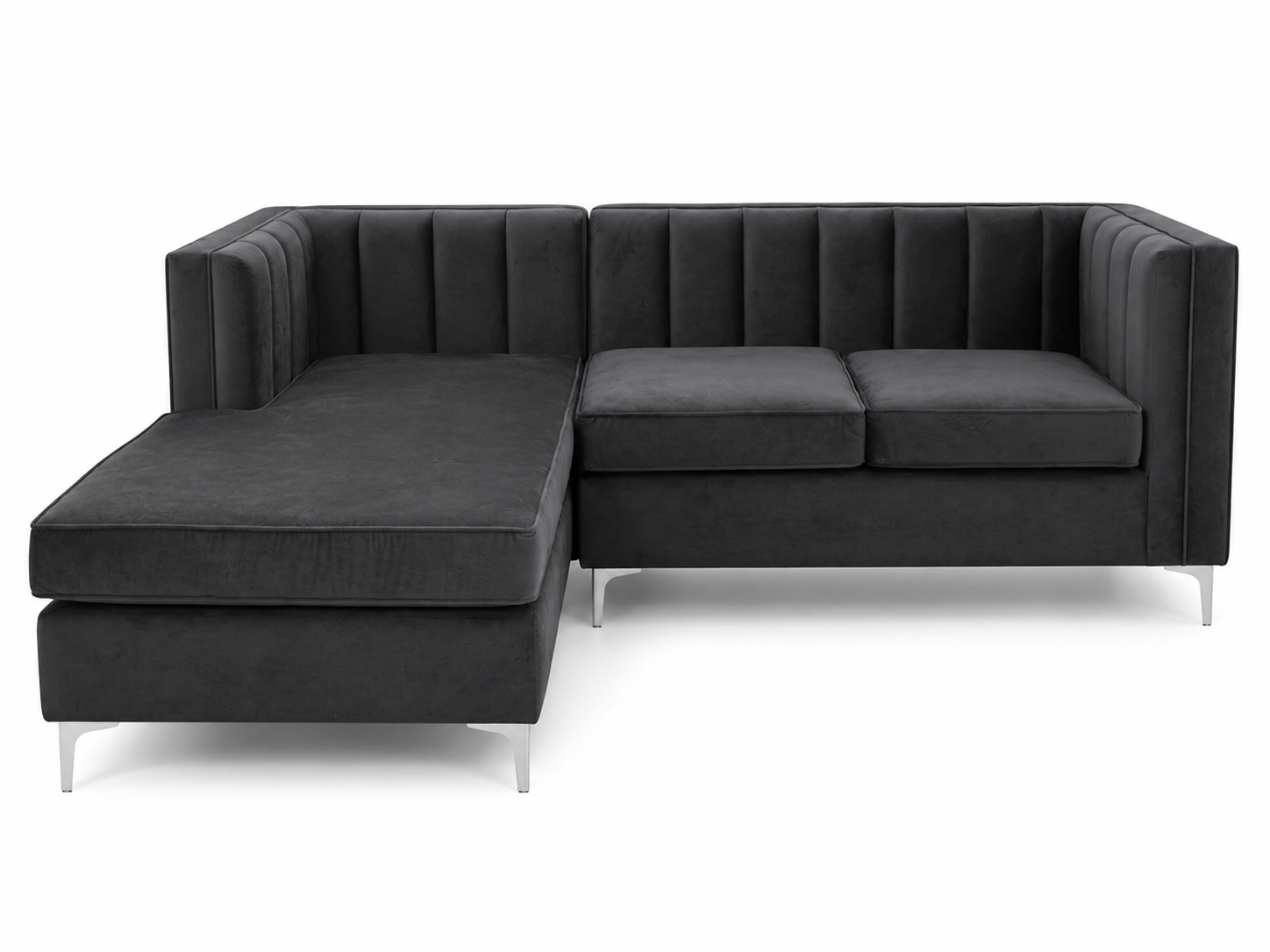Emily Corner Sofa - Left Hand Grey Velvet - Studio shot