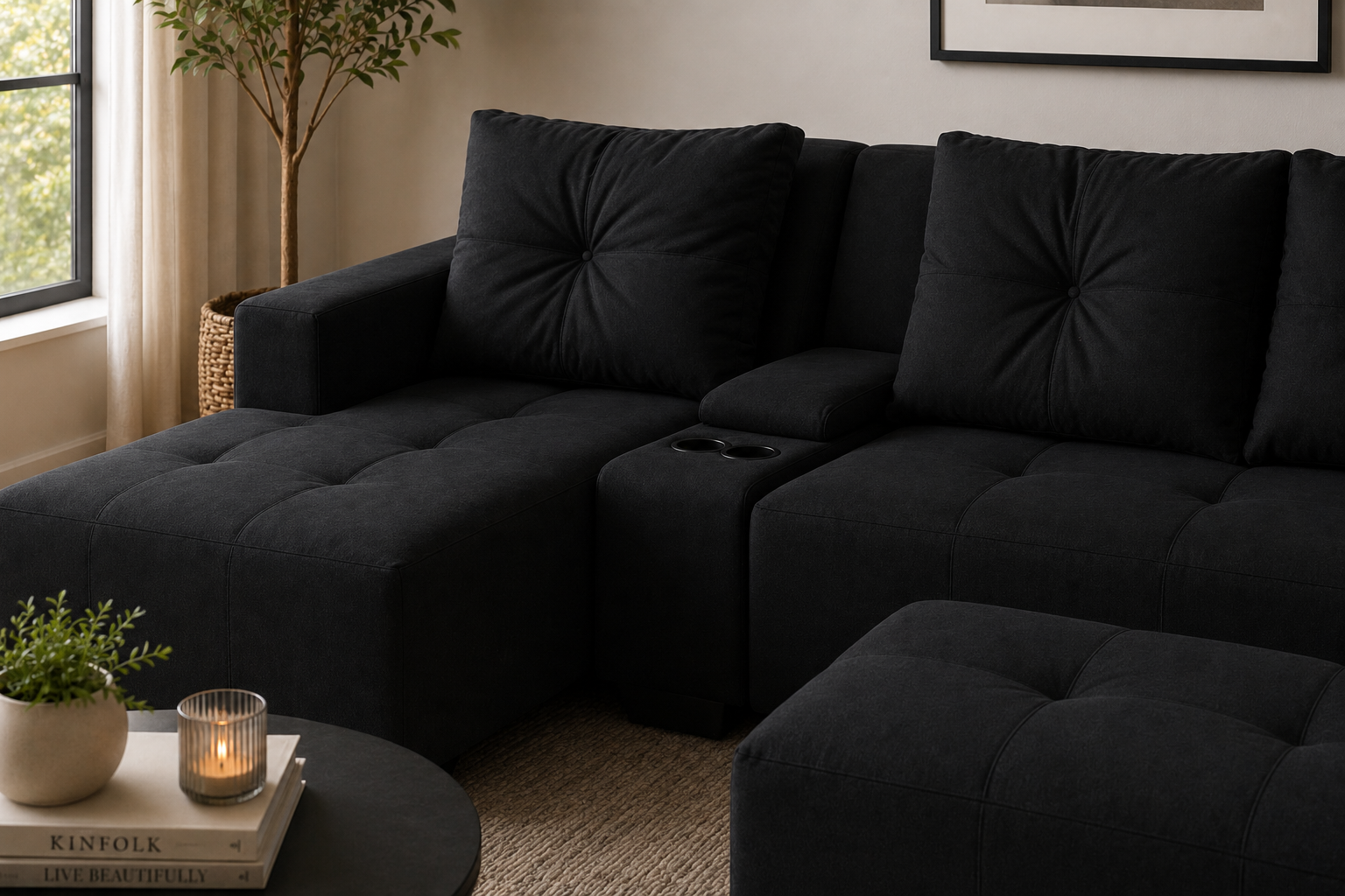 Chelsea Sofa - Left Hand Black - Lifestyle close up