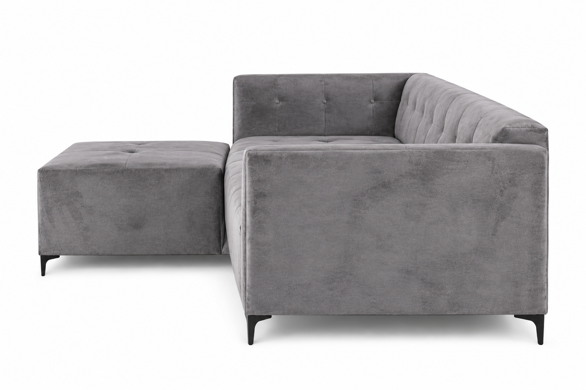 George 3 Seater Sofa - Grey Velvet - Side view