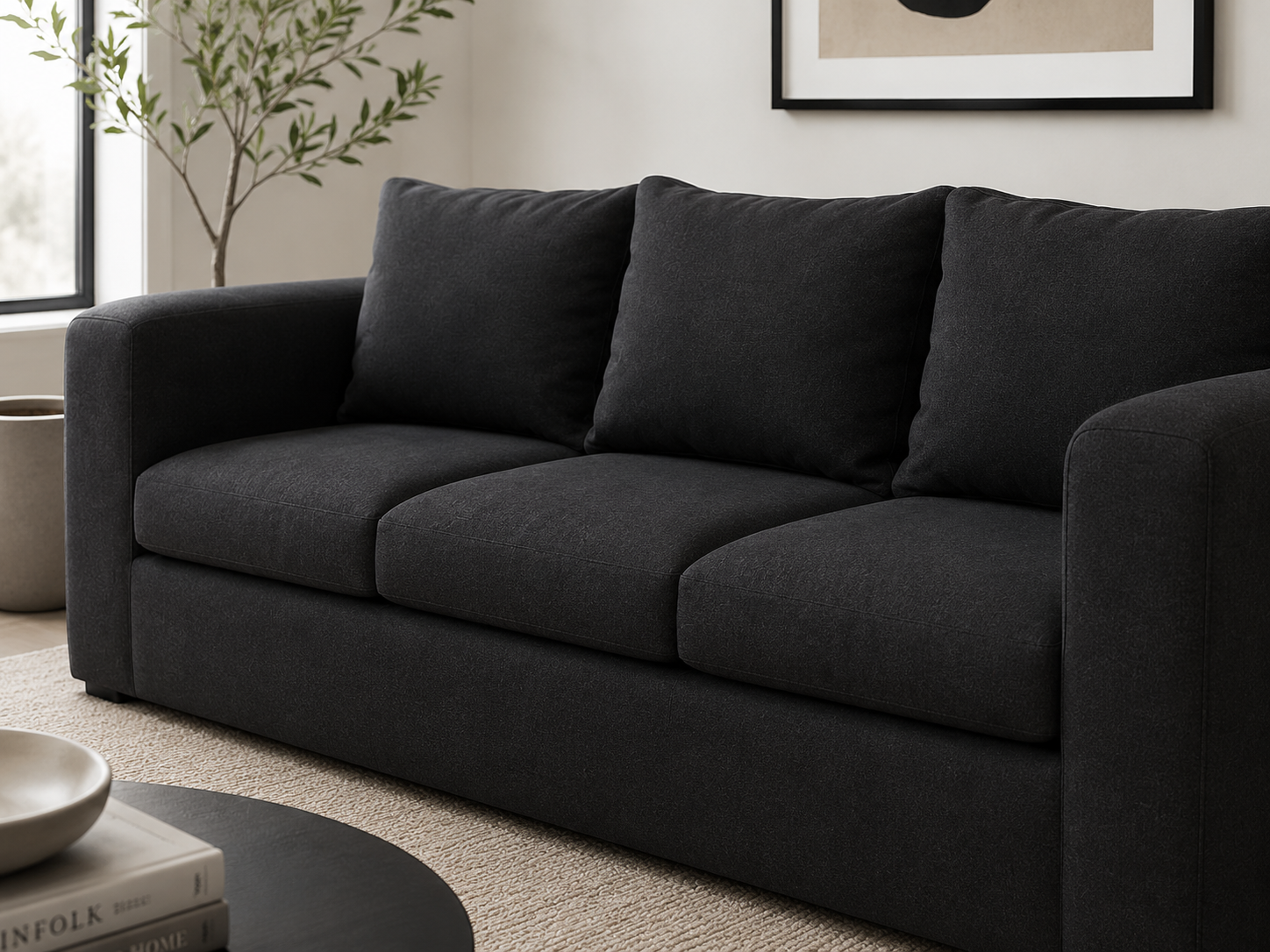Jody 3 Seater Sofa - Black - Lifestyle close up