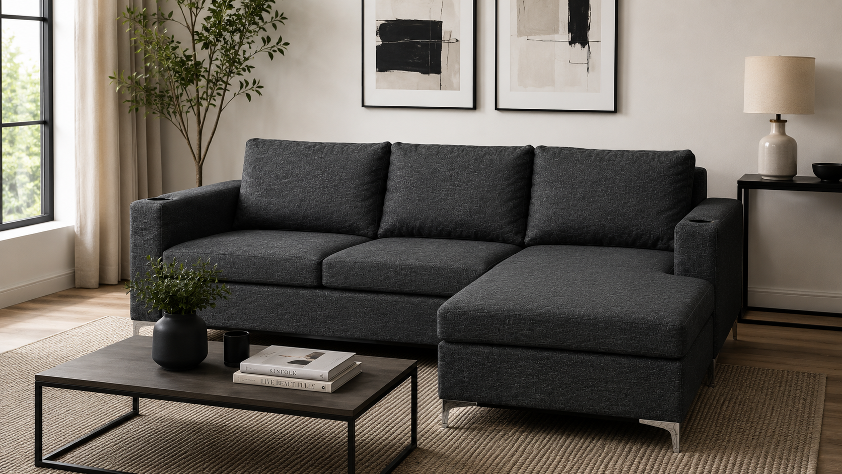 Charlie Corner Couch - Charcoal - Lifestyle