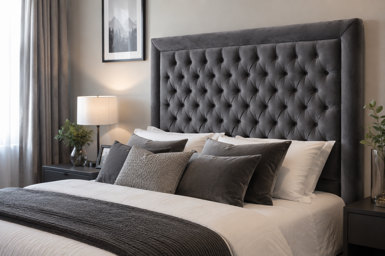 Nadine Headboard - Grey Velvet - Lifestyle