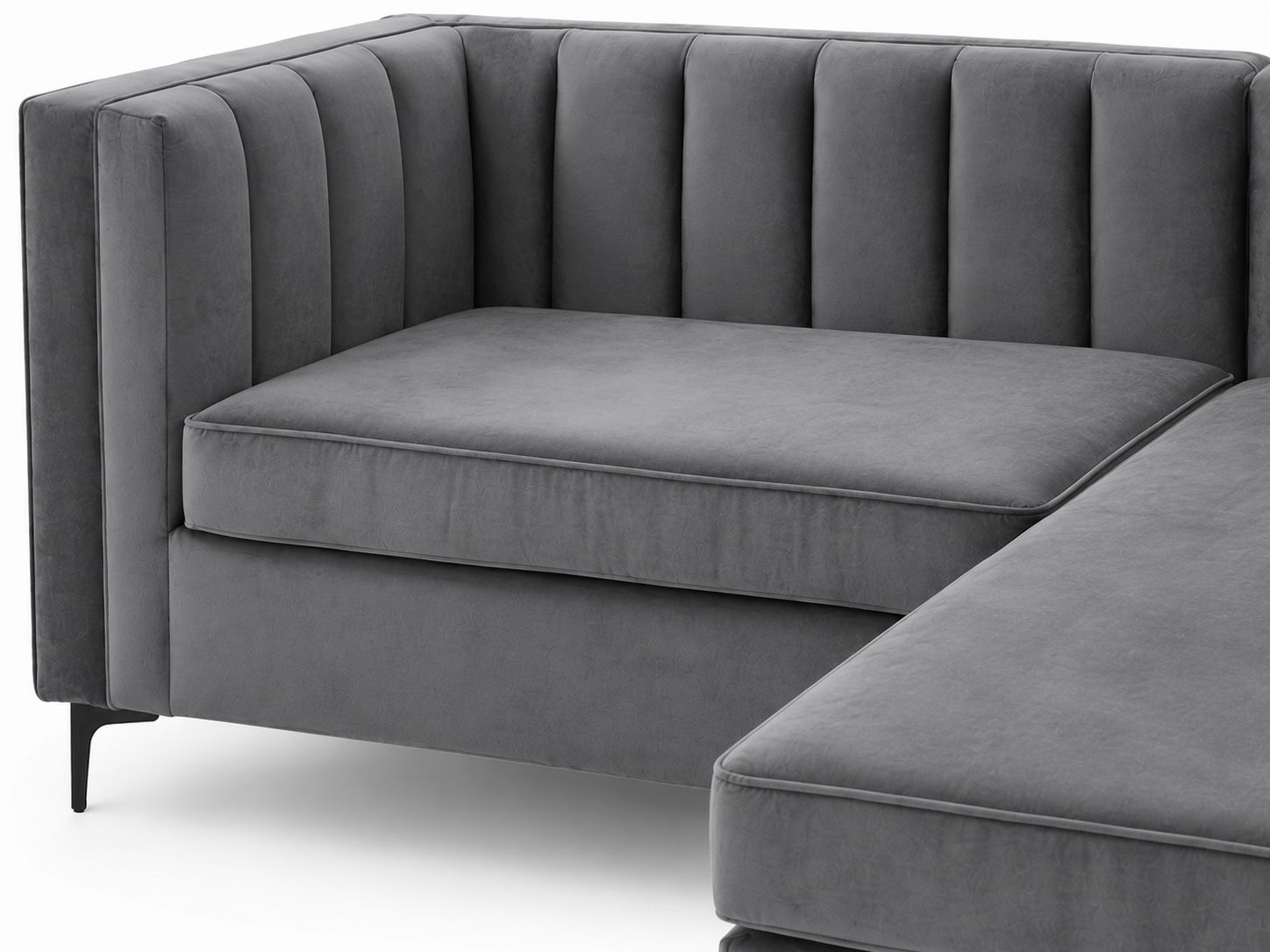 Emily Corner Sofa - Right Hand Grey Velvet - Close up
