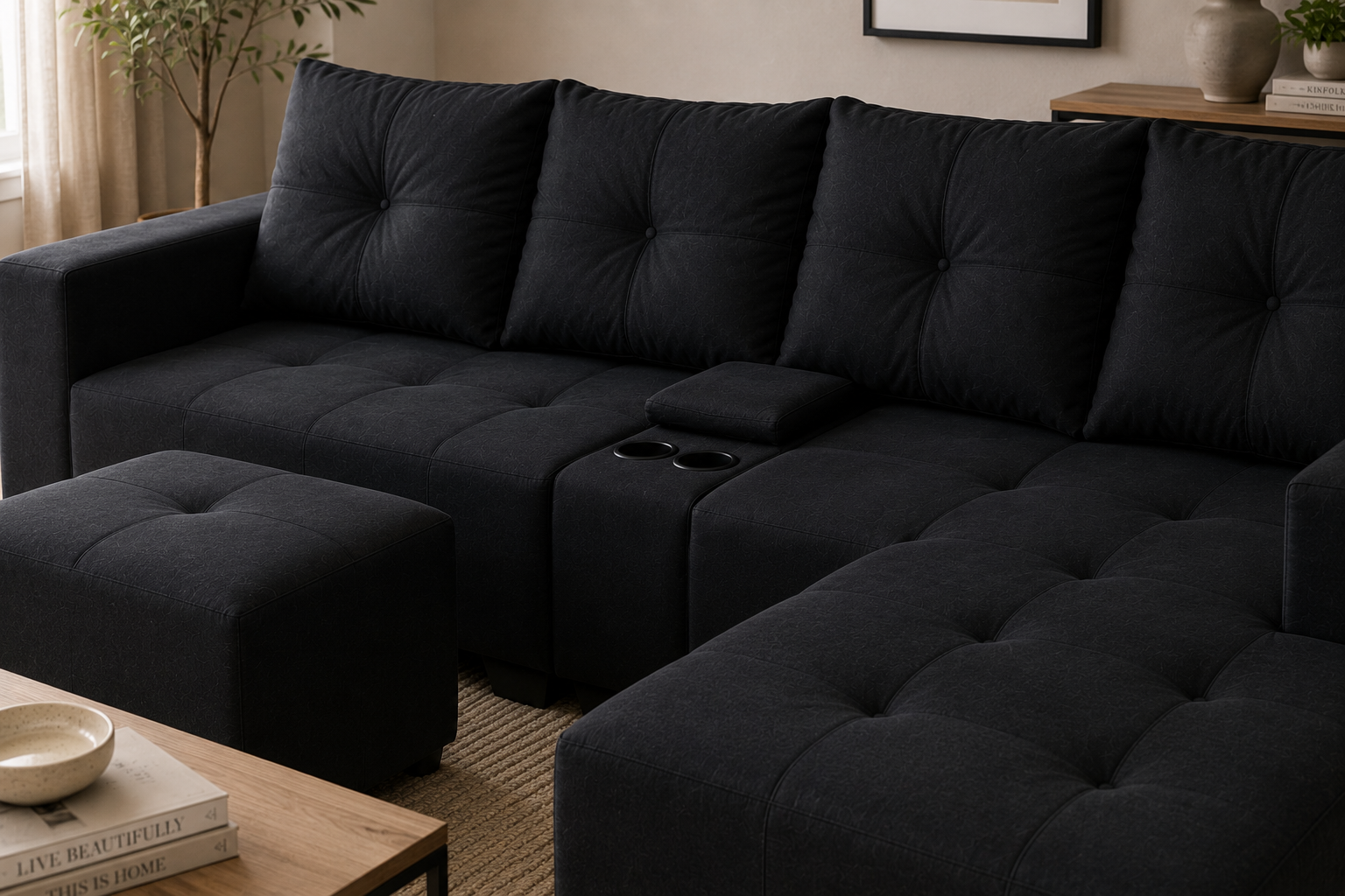 Chelsea Sofa - Right Hand Black - Lifestyle close up