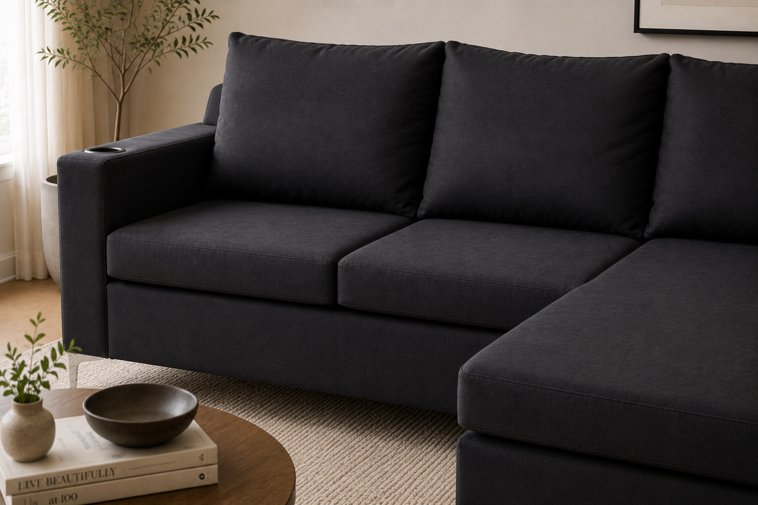 Charlie Corner Couch - Black - Lifestyle close up