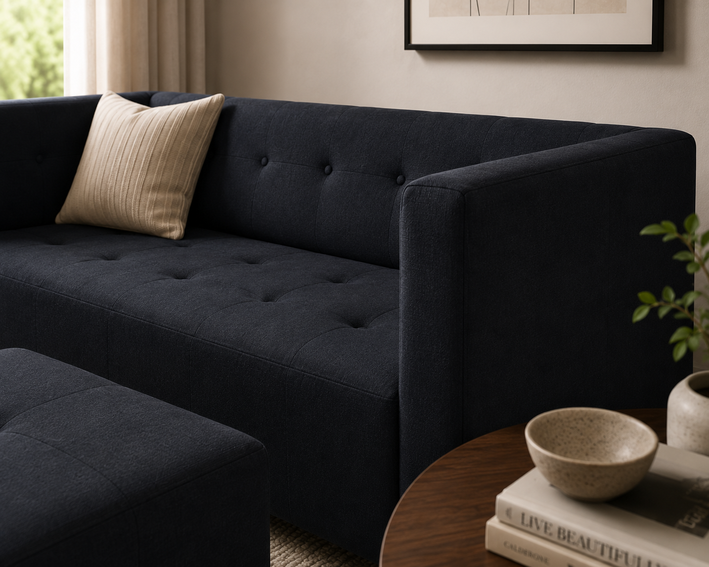 George 3 Seater Sofa - Black - Lifestyle close up