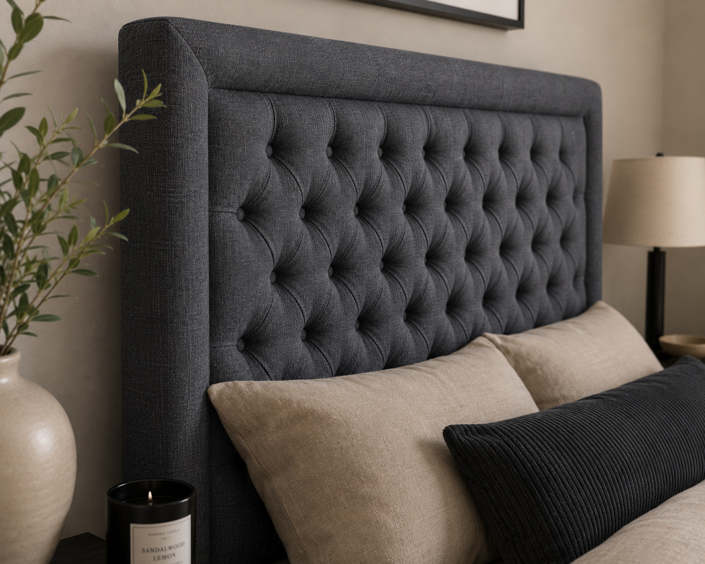 Nadine Headboard - Charcoal - Lifestyle close up
