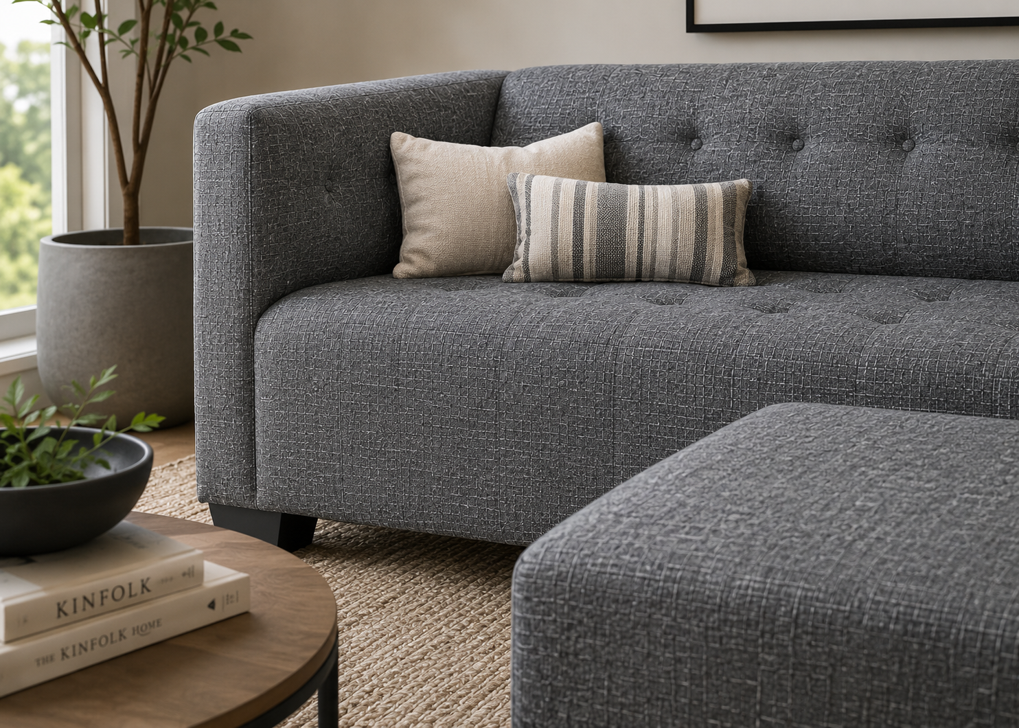 George 3 Seater Sofa - Charcoal - Lifestyle close up