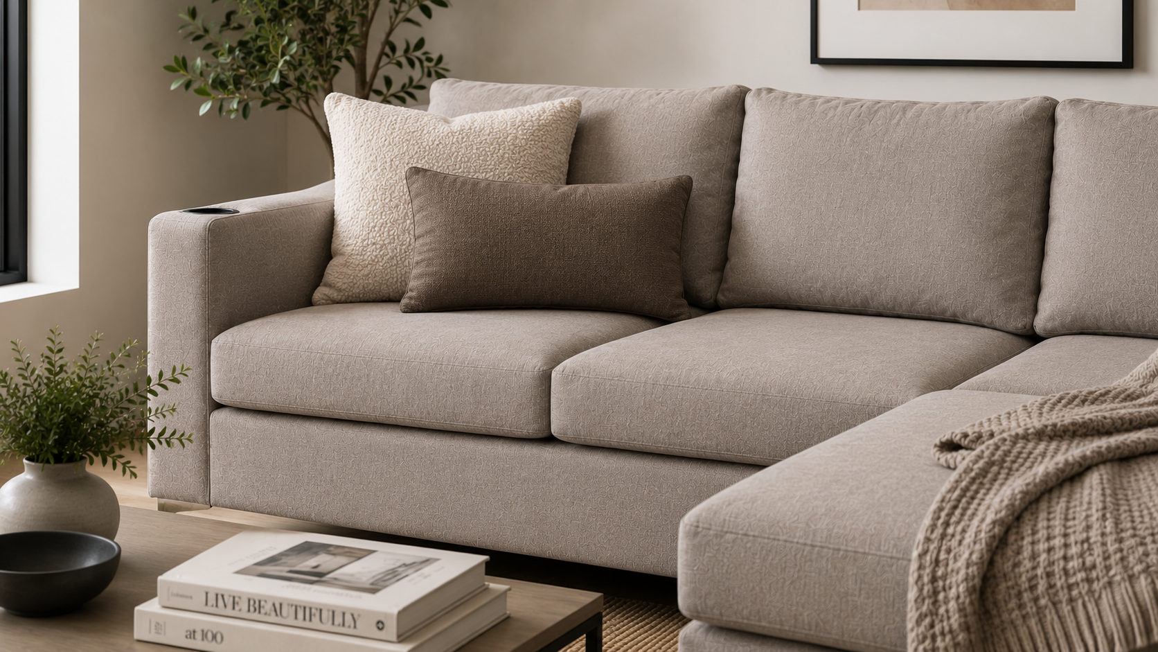 Charlie Corner Couch - Grey - Lifestyle close up